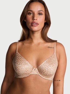 36B Victoria Secret Body by Victoria Invisible Lift Unlined Demi Bra Glam Leopar